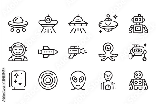 Alien and UFO Icons Set for Sci Fi and Fantasy Design