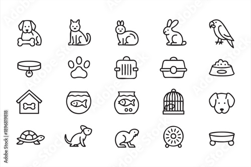 Cute Pet Animals Minimal Outline Icon Pack