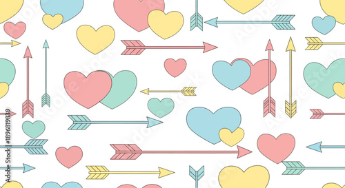 Valentine love romance hearts couple modern flat vector illustration with hearts and arrows pattern for greeting card banner