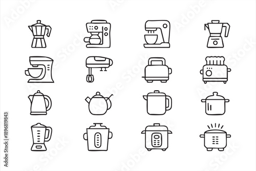 Kitchen Appliance Icons Set for Cooking and Home Design