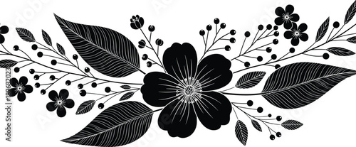 Described is a black and white drawing that relates to a floral arrangement.