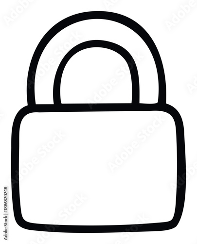 Simple hand drawn padlock icon representing security and protection for digital interfaces web applications and educational materials requiring clear visual communication.