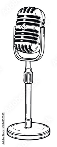 Classic studio microphone on a stand, perfect for capturing audio during live music performances, broadcast sessions, or public speaking events for various entertainment and media projects