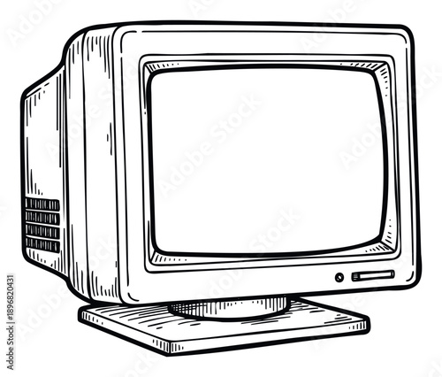 Classic vintage computer monitor display device in a hand drawn style, perfect for technology history blogs, educational materials, or nostalgic themed graphic projects and presentations.