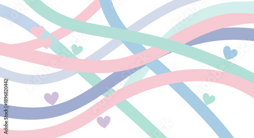 Modern romantic couple celebrating love with pastel hearts and ribbons on valentine's day in a simple flat vector illustration