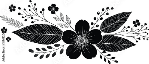  described is a beautifully crafted black and white floral arrangement that showcases a variety of elements in a harmonious and delicate composition