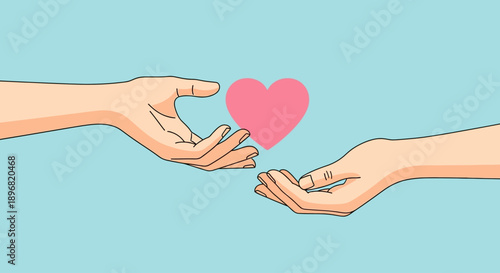 Modern couple exchanging love on valentine's day with heart in flat vector illustration