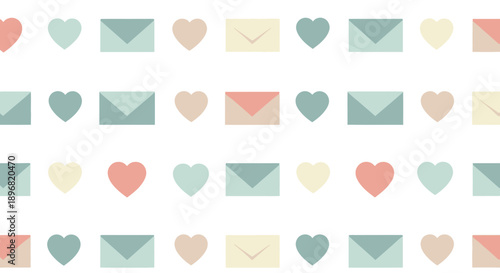 Modern valentine love pattern with hearts and envelopes for romantic couple celebration in february flat vector illustration