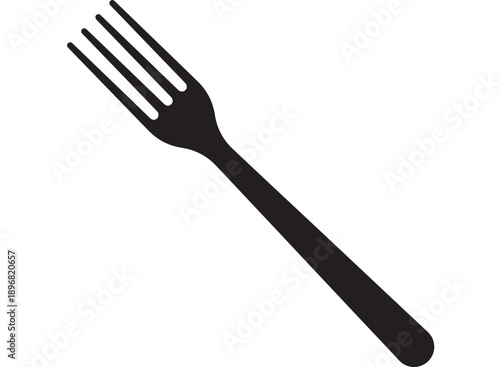 Fork utensil with simple black silhouette design emphasizing a minimalistic handle and prongs, suitable for representing eating tools, cutlery, food presentation, restaurant settings, and culinary use