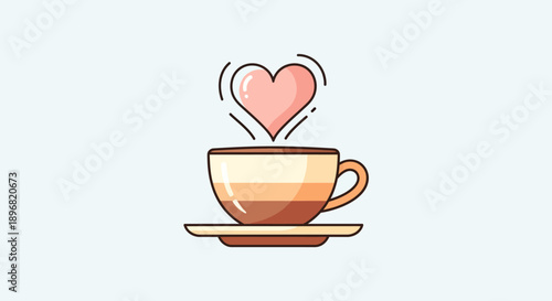 Modern valentine love couple flat vector illustration with heart, coffee cup, romantic pattern for greeting card, social media banner