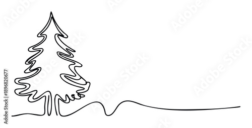 Continuous line drawing of a minimalist fir tree symbolizing nature and growth perfect for holiday greetings, forest themes, or modern ecofriendly branding projects