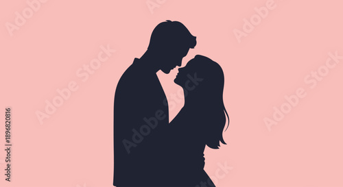 Modern couple sharing a romantic kiss on valentine's day, vector illustration