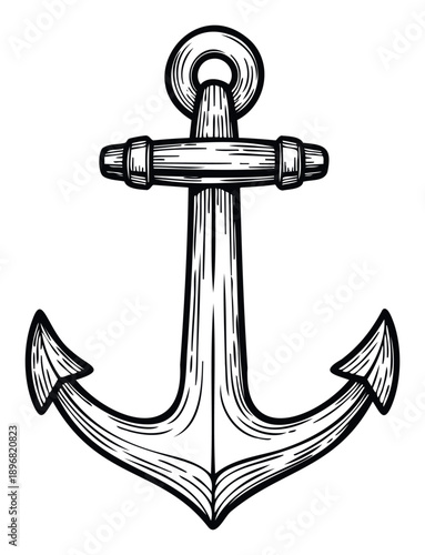 Classic nautical anchor graphic representing sea adventures and exploration, perfect for maritime themed branding, apparel, or decorative prints.