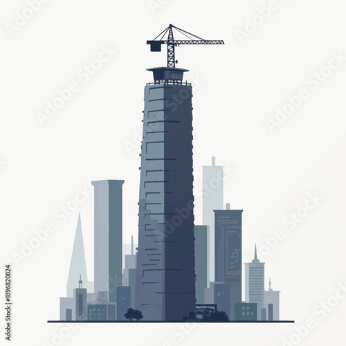 Skyscraper cityscape with construction crane