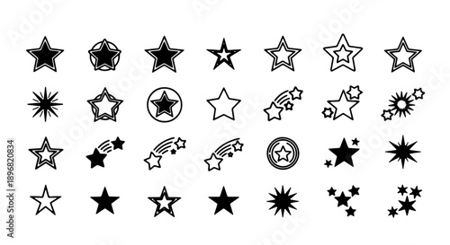 Vector star icons set, starburst and shooting star symbols, for graphic design or website decoration, isolated on transparent background, png