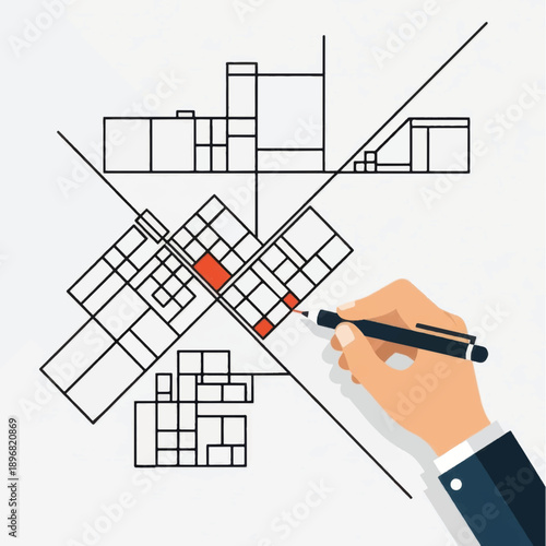 Hand drawing architectural plan with marker