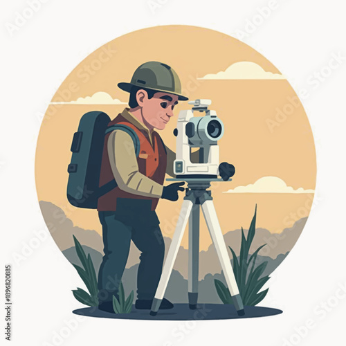 Surveyor at work with equipment outdoors