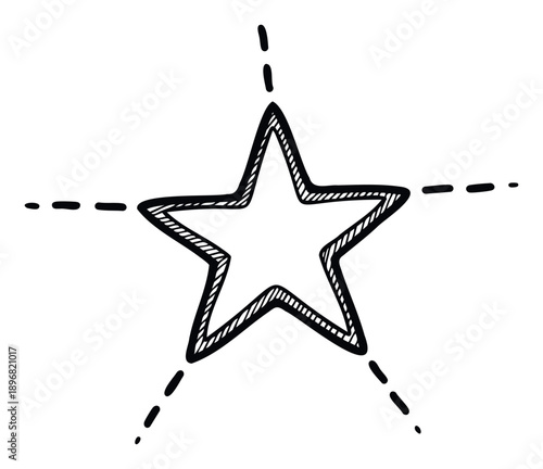 Hand drawn star outline featuring dashed lines radiating from its points creating a simple and symbolic graphic suitable for various creative projects and educational materials