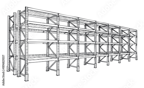 Large industrial warehouse racking system ready for inventory management applications and logistics organization in commercial storage facilities