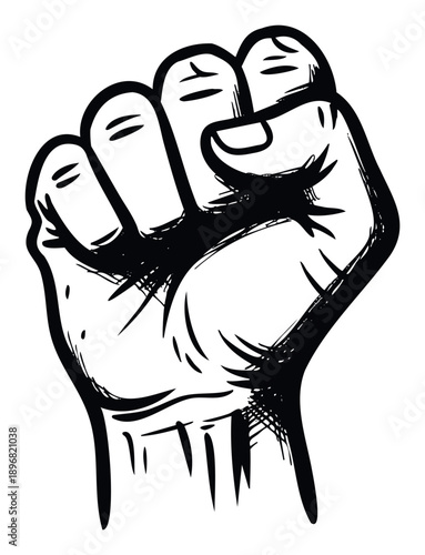Strong and impactful stylized illustration of a raised human fist, representing revolution, protest, and collective power for modern media and print materials.