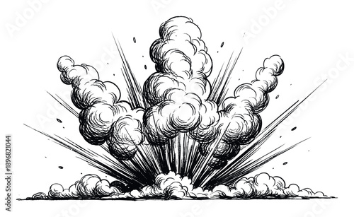 Dynamic explosion burst with powerful radiating lines and dense smoke clouds for energetic action scenes in graphic novels and visual media