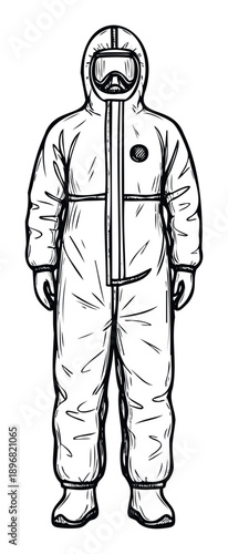 Full body protective suit with integrated goggles and mask offering essential protection for workers in hazardous environments, perfect for medical safety and industrial security campaigns.