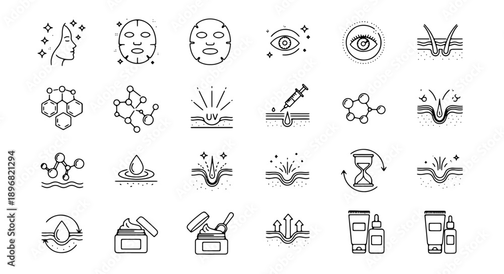 Fototapeta premium Vector line icons of science and laboratory, including test tubes, beakers, microscope, DNA, and more, for biology or chemistry presentation, Isolated on transparent background, png