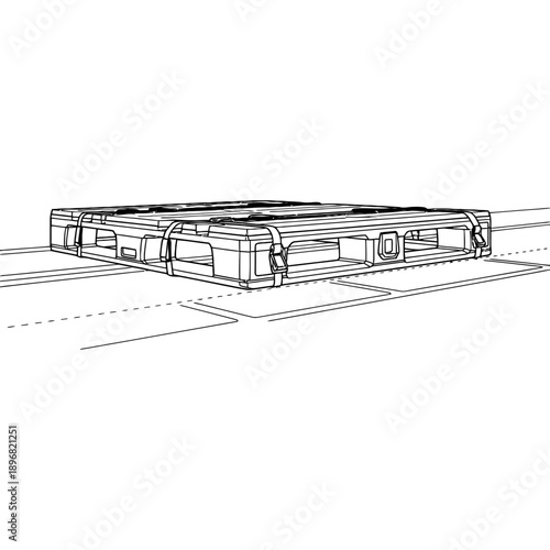Detailed sketch of a futuristic server or computer hardware design on a technical background