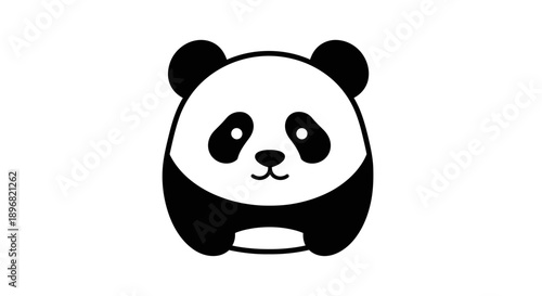 Cute kawaii panda bear, simple cartoon illustration, white background
