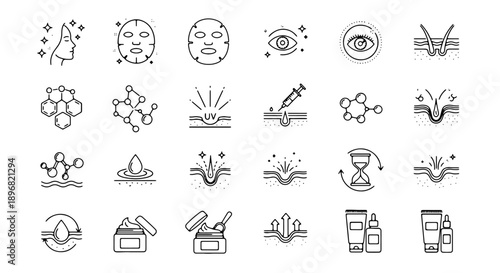 Vector line icons of science and laboratory, including test tubes, beakers, microscope, DNA, and more, for biology or chemistry presentation, Isolated on transparent background, png