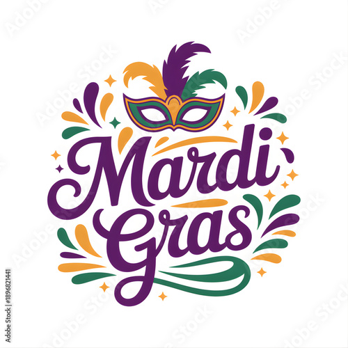 Vibrant Mardi Gras celebration with colorful mask and festive text