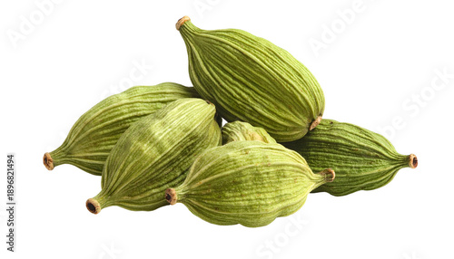 Wallpaper Mural Close-up image of a pile of green, ribbed seed pods, isolated on a solid black background. Their surfaces have detailed textures Torontodigital.ca