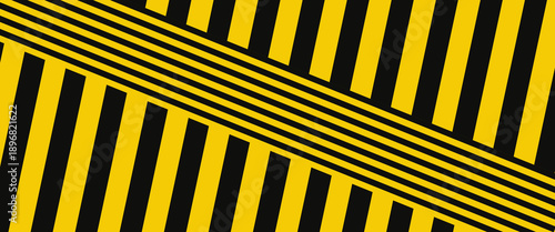 Warning tape with yellow and black diagonal stripes. Warn stop seamless line. Yellow and black caution tape border.