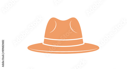 Orange Fedora Hat Icon, Minimalist Style, Isolated on White