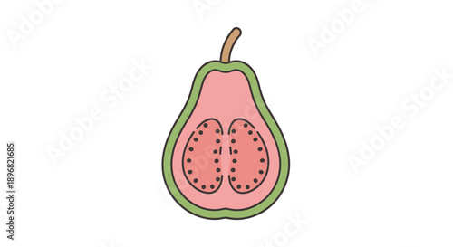 Cross-Section of a Pink Guava Fruit with Seeds and Green Skin.