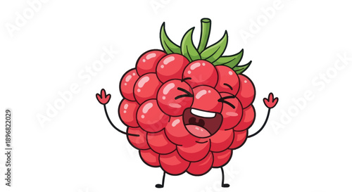 Cheerful Cartoon Raspberry with Arms Legs and Expression.