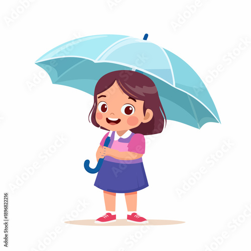 Young Girl Holding Blue Umbrella.