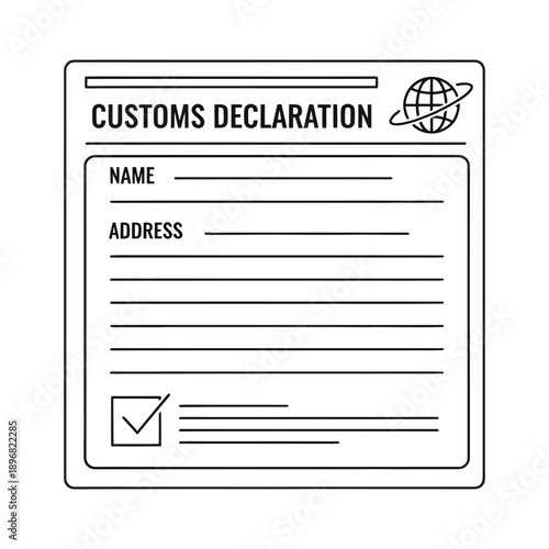 Blank customs declaration form with globe symbol and checkbox for international shipping documentation