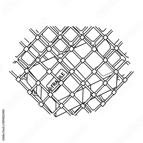 Black chain link fence with diamond pattern and curved symbol design for security and boundary