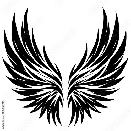 Wings of Freedom: A bold and striking illustration of spread wings, rendered in a dynamic black and white style, symbolizing freedom and the limitless horizons of possibility.