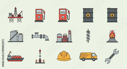 Collection of industrial and energy related icons and symbols.