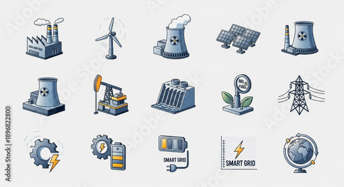 Collection of industrial and energy related icons and symbols.