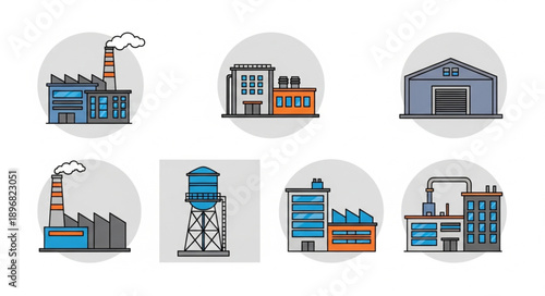 Collection of Industrial Buildings and Factories Icons.