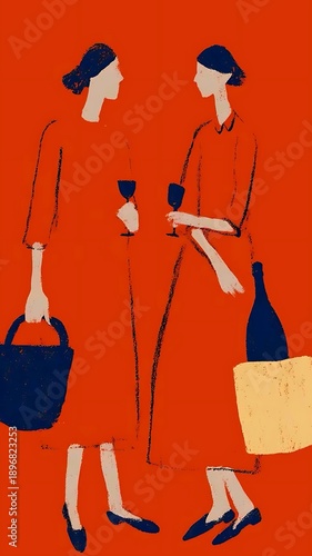 Wallpaper Mural Two Women Enjoying Wine Social Evening. Torontodigital.ca