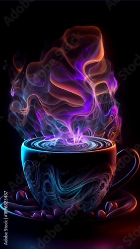 Vibrant Coffee Cup with Colorful Steam.