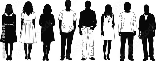 Silhouette group of diverse people standing together, unity concept, diversity illustration, teamwork, anonymous figures, equality representation, inclusion