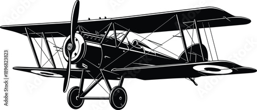 Vintage World War I biplane illustration, antique aircraft drawing, historical aviation engineering design, retro military airplane artwork, detailed sketch