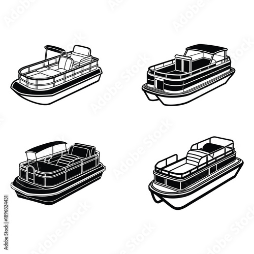 Pontoon Boat Outline SVG Bundle