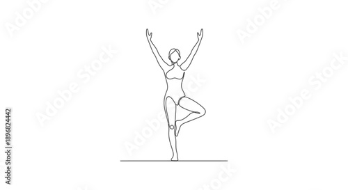 continuous line yoga drawing of a woman practicing tree pose symbolizing mindfulness balance and a healthy lifestyle great for wellness.
