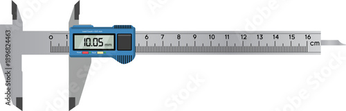 A digital Vernier Calipers with steenless steel scale and Blue Digital Display Detailed Vector Image